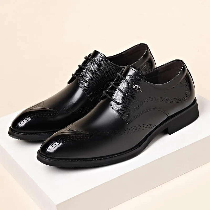 Men's Dress Shoes Classic Lace Up Formal Tuxedo Derby Shoes Breathable Leather Wingtip Brogue Oxfords