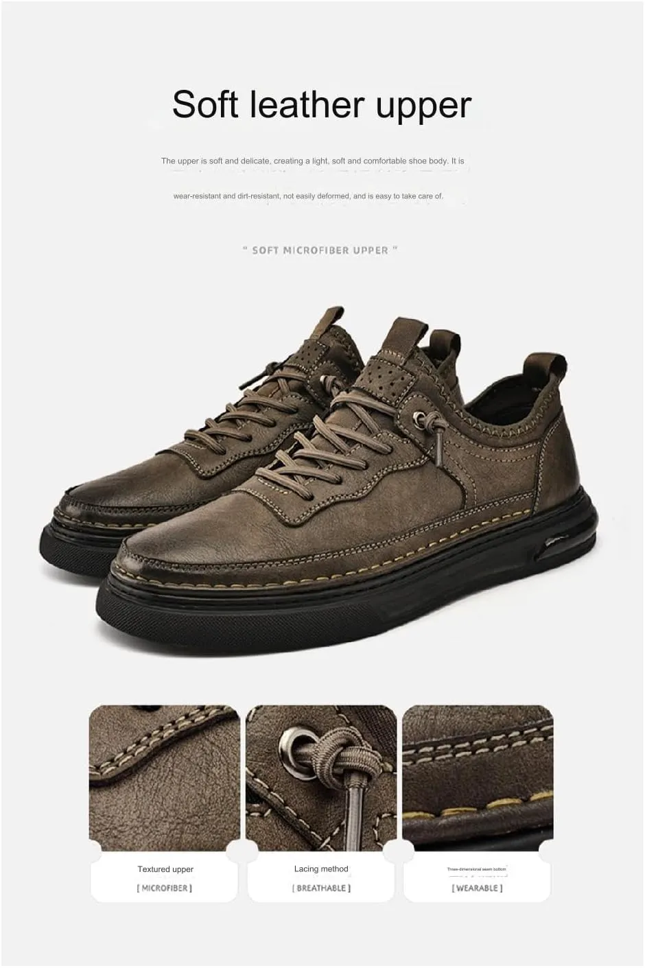 Mens Leather Fashion Oxford Sneaker Low Top Lace Up Round-Toe Casual Oxford Shoes Retro Comfortable Business Dress Invisible Height Increasing Non-Slip Softsole Walking Work Shoes