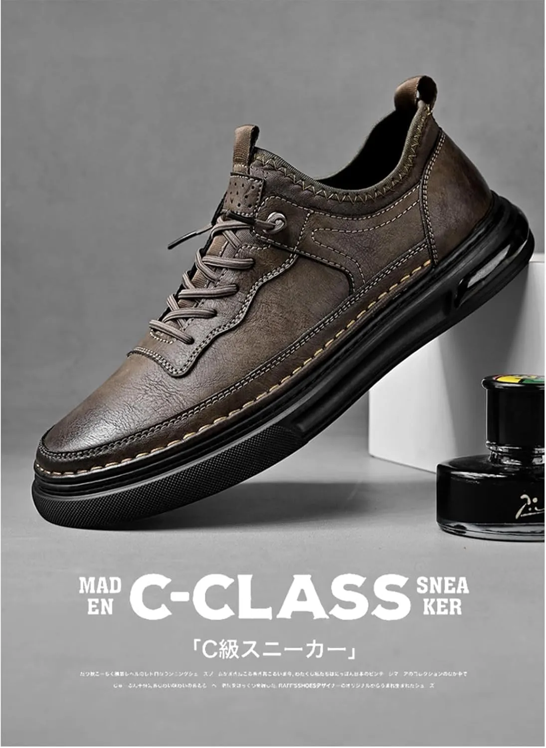 Mens Leather Fashion Oxford Sneaker Low Top Lace Up Round-Toe Casual Oxford Shoes Retro Comfortable Business Dress Invisible Height Increasing Non-Slip Softsole Walking Work Shoes
