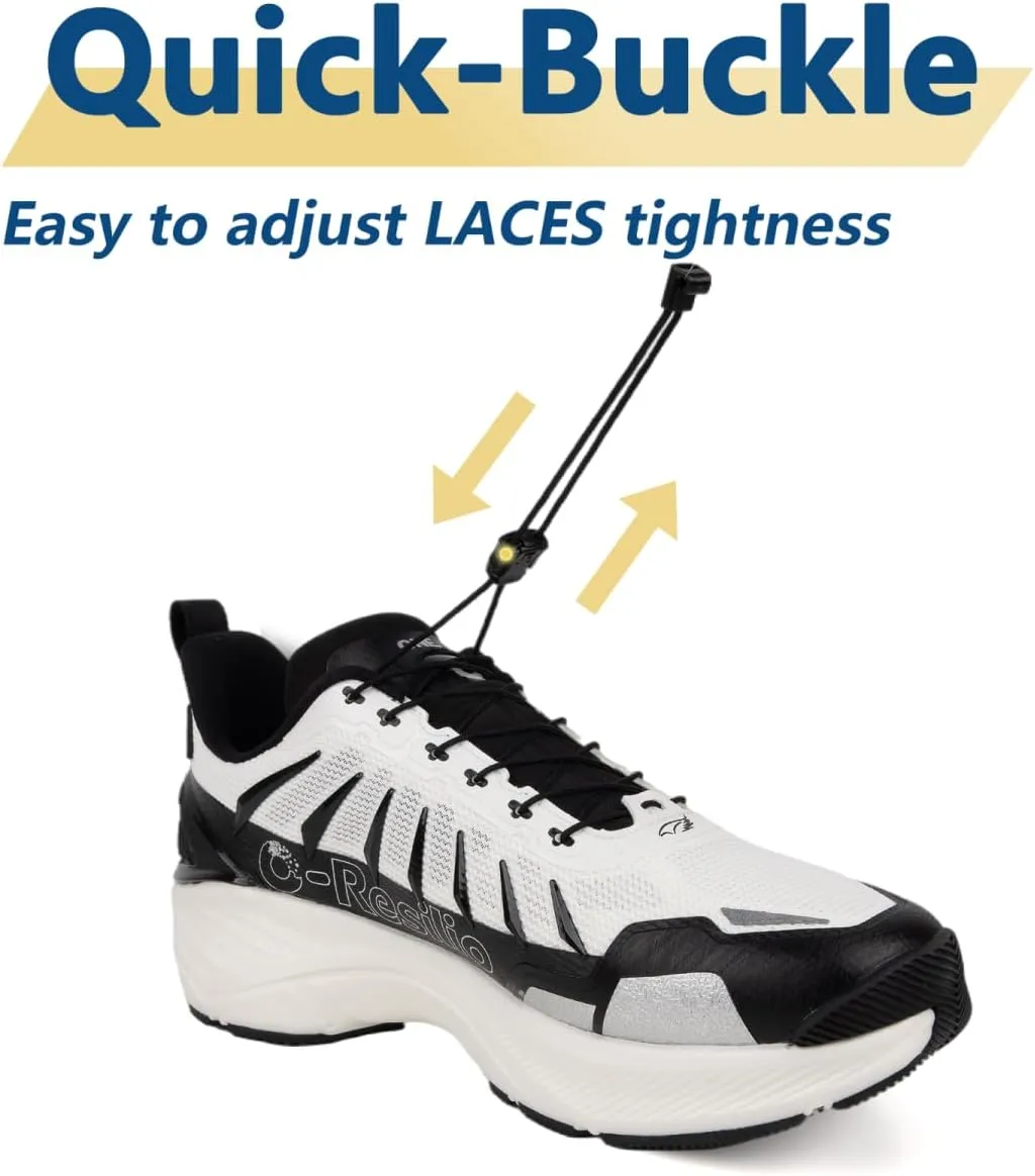 Men's Max Cushioned Quick Laces Hiking Walking Shoes with Arch Support Plantar Fasciitis Pain Relief Breathable Outdoor Trailing Running Sneakers Non Slip Trekking Camping Shoes