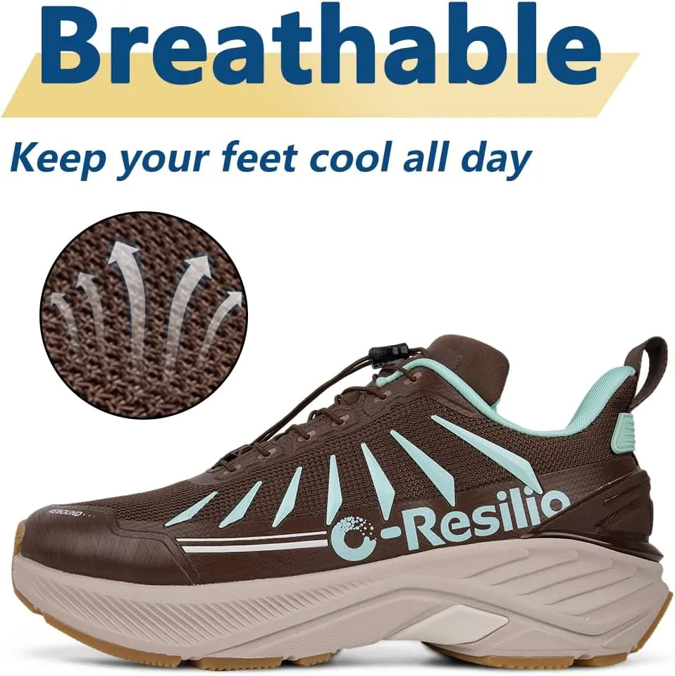 Men's Max Cushioned Quick Laces Hiking Walking Shoes with Arch Support Plantar Fasciitis Pain Relief Breathable Outdoor Trailing Running Sneakers Non Slip Trekking Camping Shoes