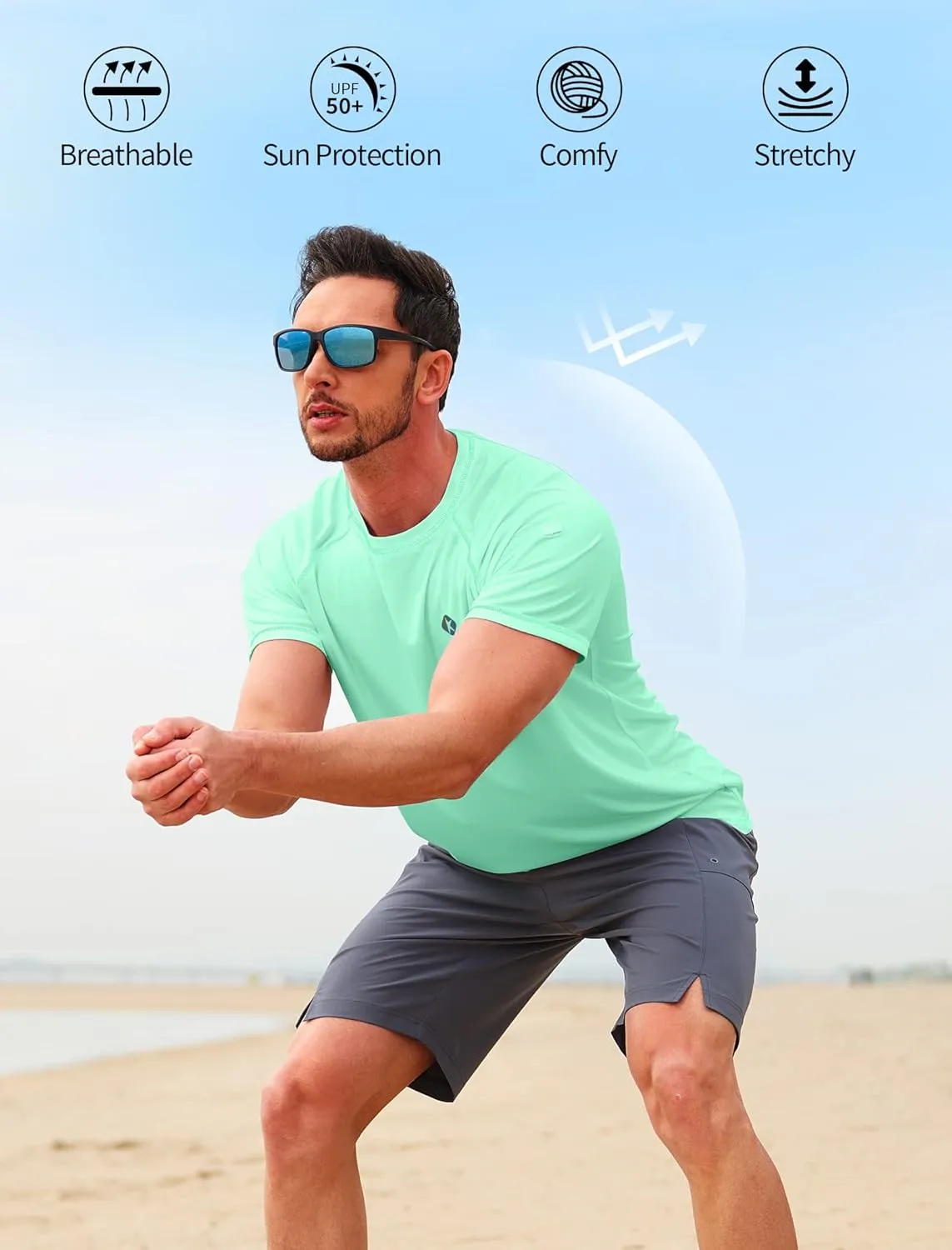Men's Swim Shirts Quick Dry Rash Guard UPF 50  Sun Protection Fishing Beach Water Shirts Short Sleeve