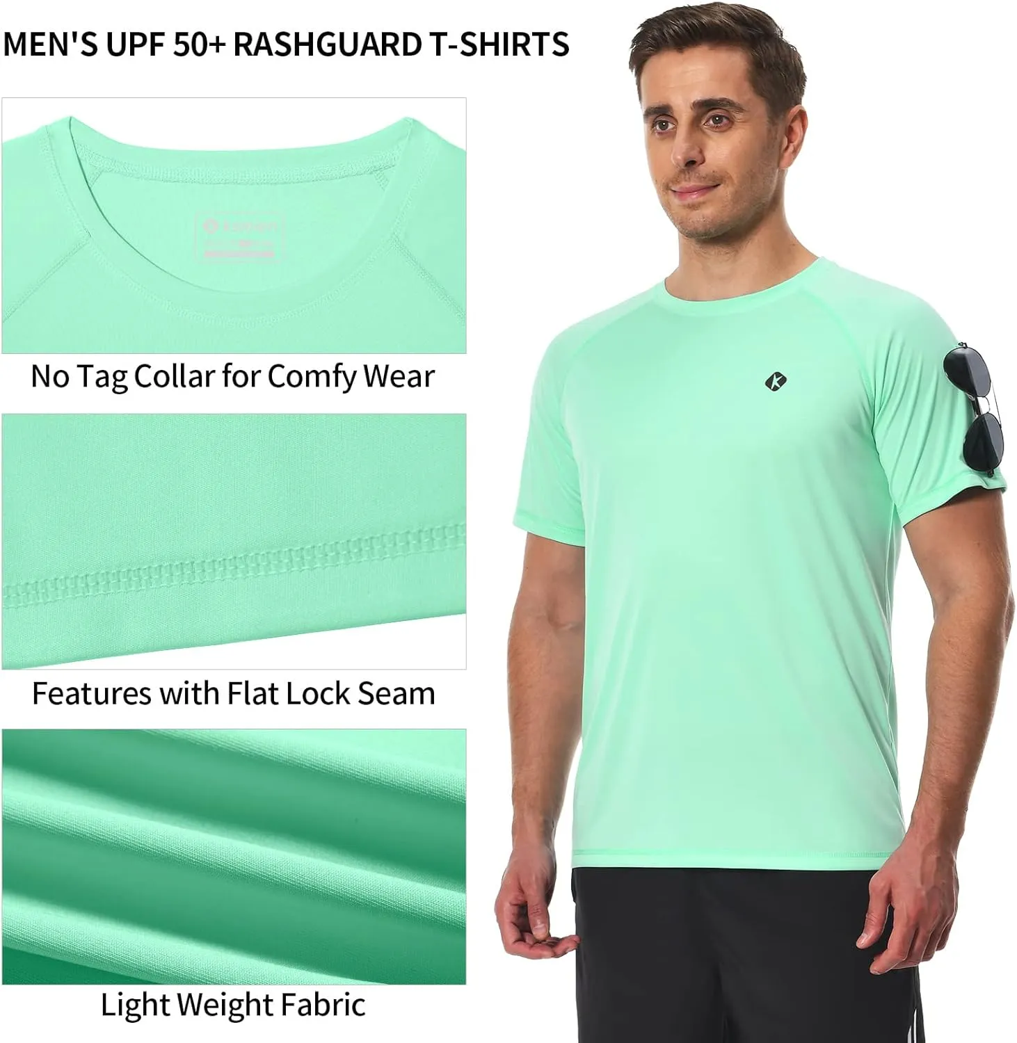 Men's Swim Shirts Quick Dry Rash Guard UPF 50  Sun Protection Fishing Beach Water Shirts Short Sleeve