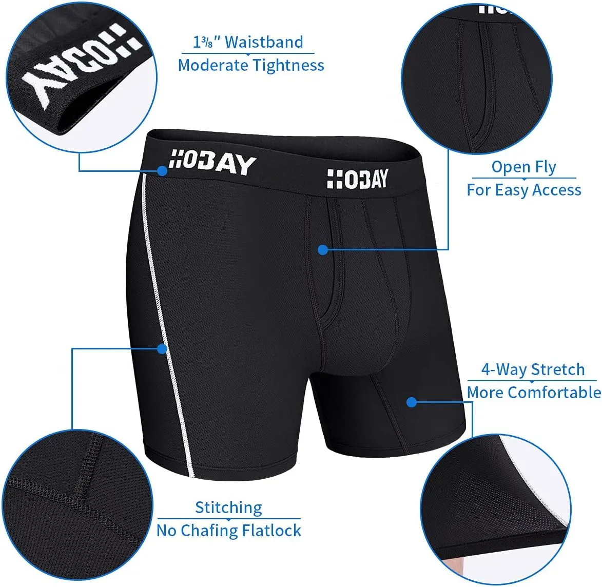 Men's Underwear 3 Pack Breathable Mesh Boxer Briefs Open Fly