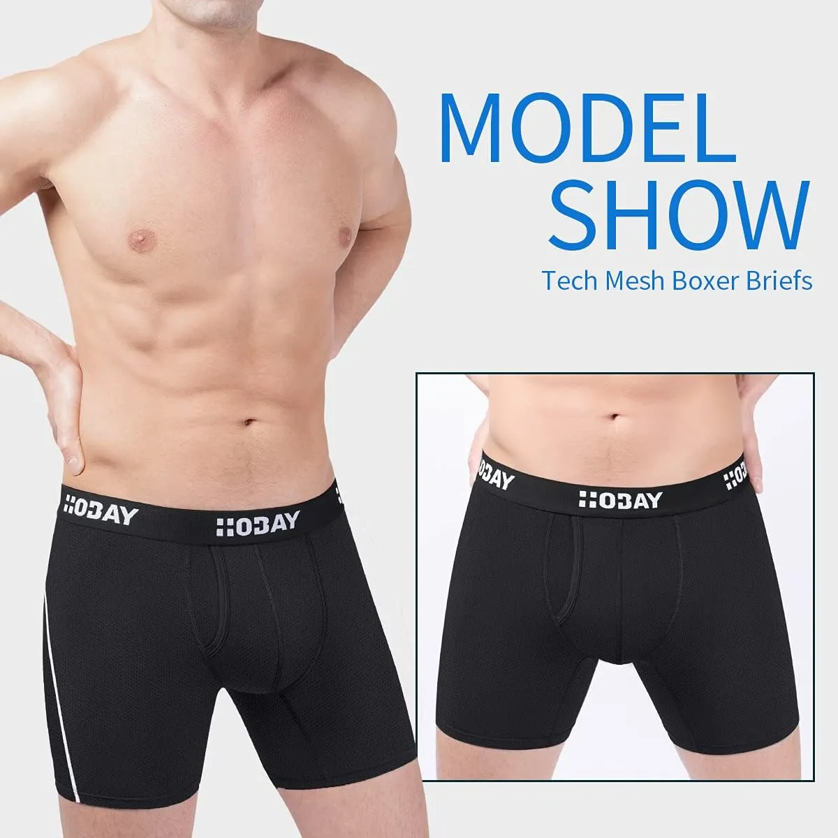 Men's Underwear 3 Pack Breathable Mesh Boxer Briefs Open Fly