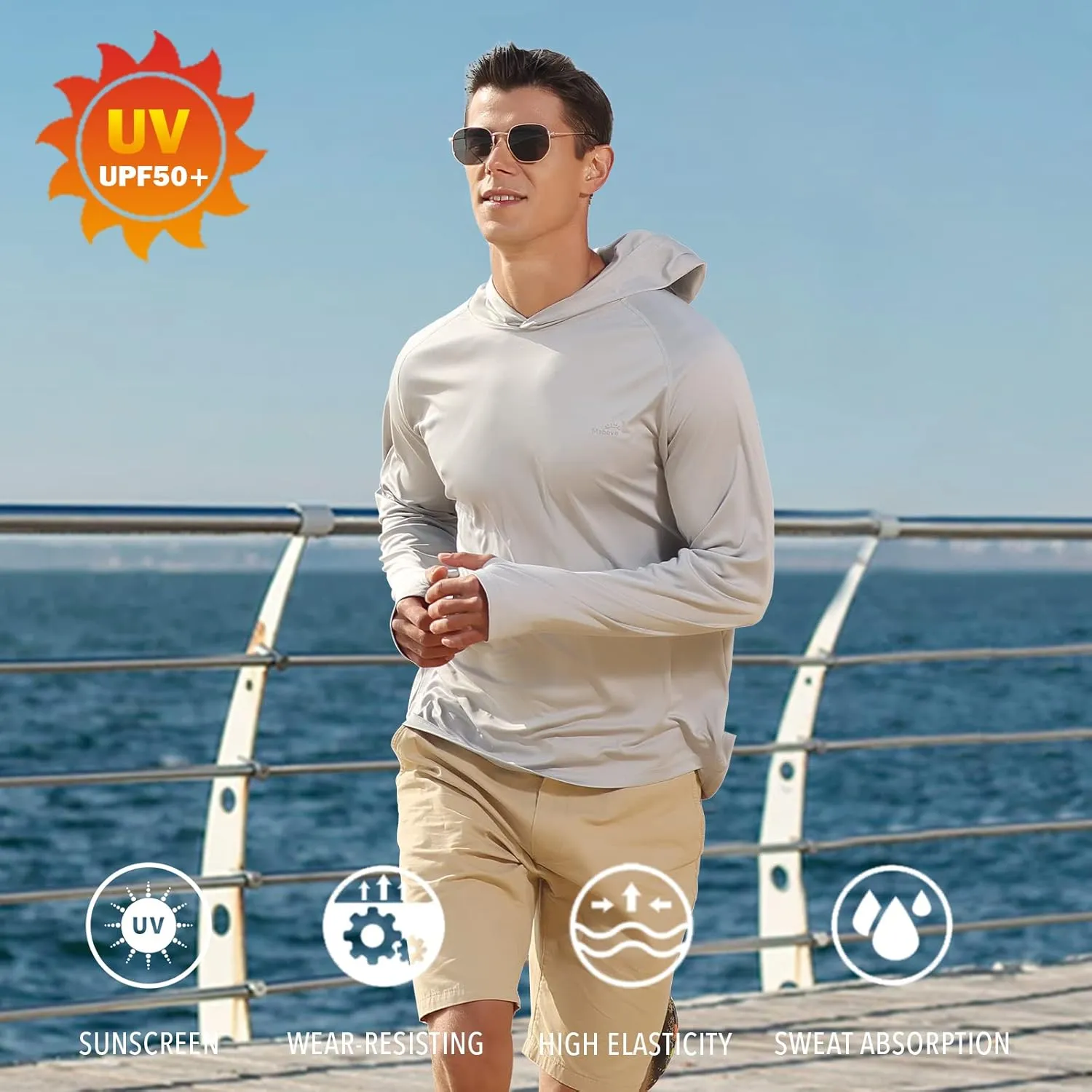 Men's UPF 50  Long Sleeve Sun Shirts UV Protection Hoodie Rash Guard Hiking Fishing Swim T Shirt