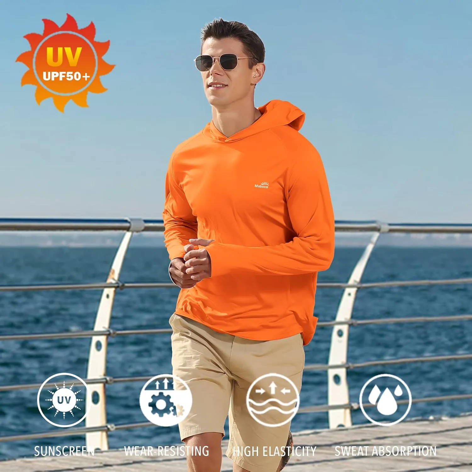 Men's UPF 50  Long Sleeve Sun Shirts UV Protection Hoodie Rash Guard Hiking Fishing Swim T Shirt
