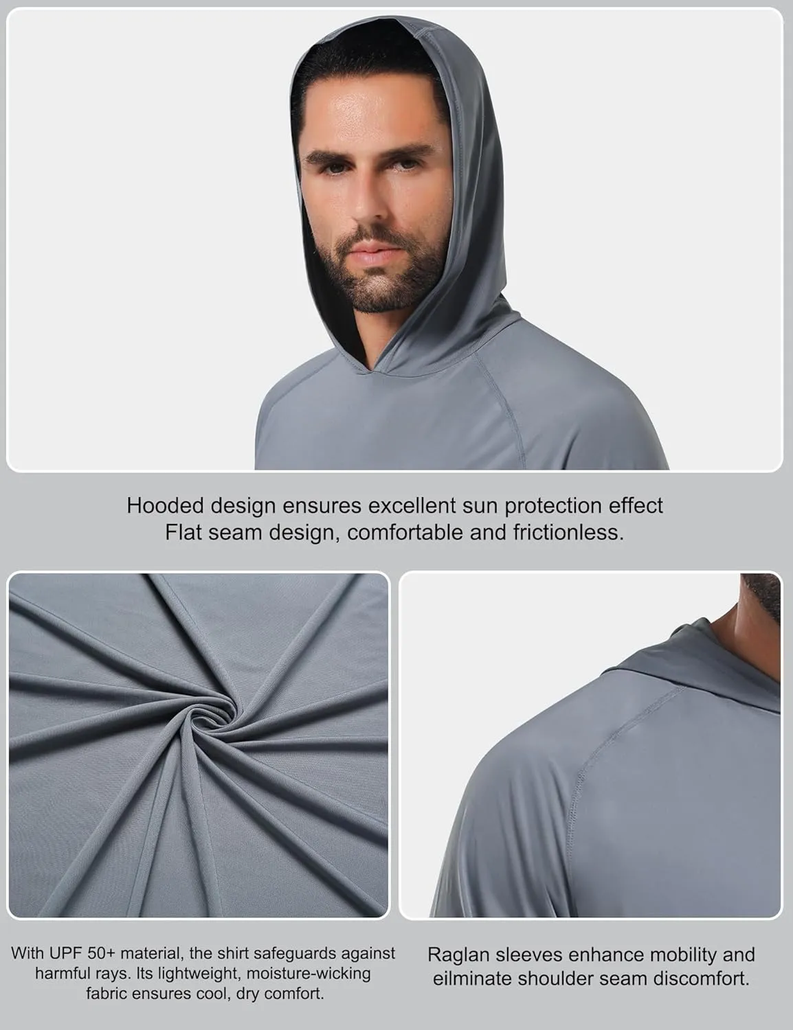 Men's UPF 50  Sun Protection Hoodie Shirts Long Sleeve Rash Guard Fishing Hiking SPF UV Shirt Quick Dry