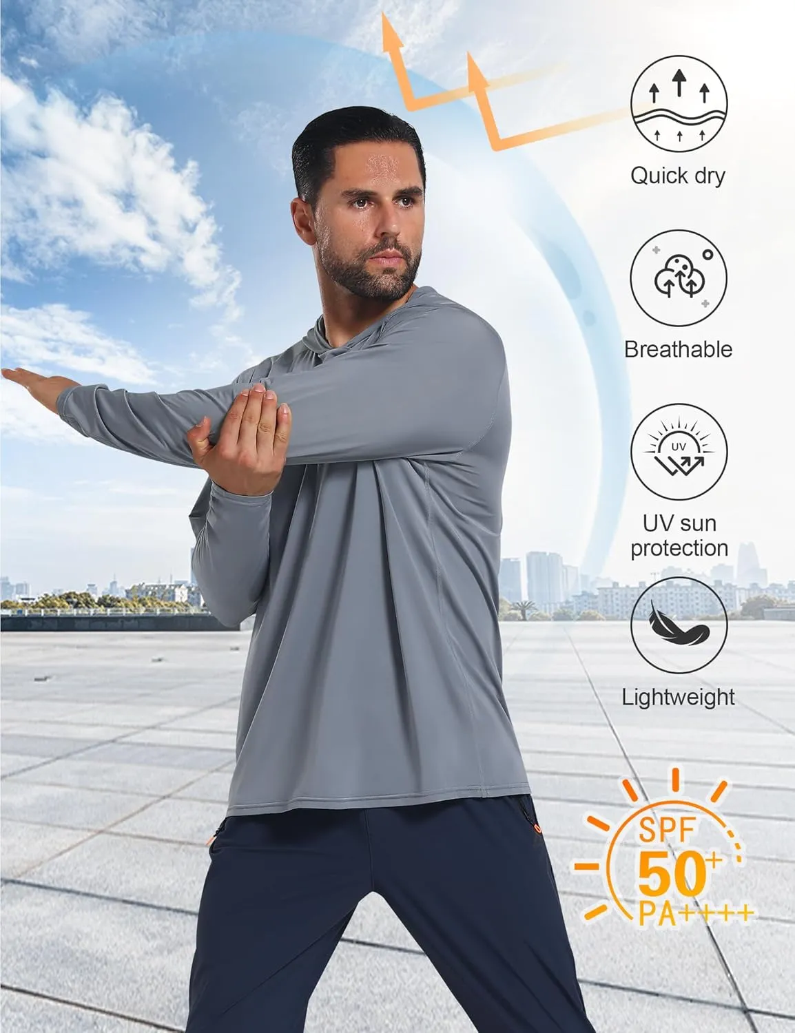 Men's UPF 50  Sun Protection Hoodie Shirts Long Sleeve Rash Guard Fishing Hiking SPF UV Shirt Quick Dry