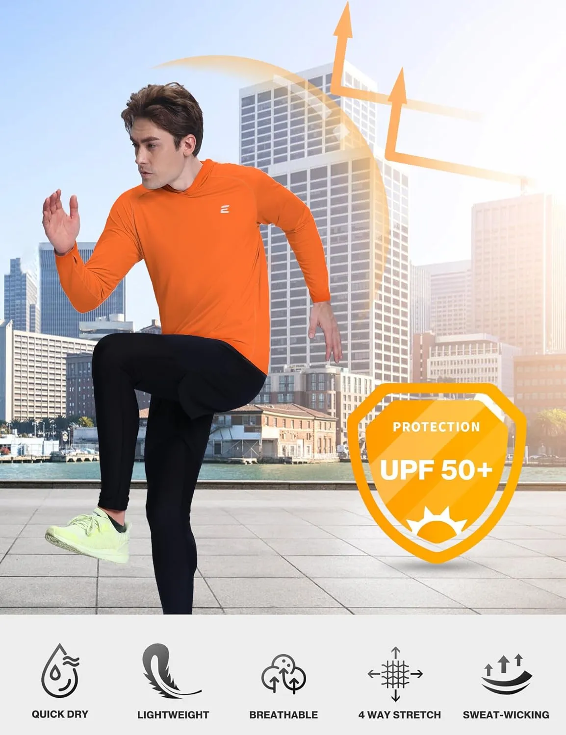 Men's UPF 50  Sun Protection Hoodie Shirts UV SPF Long Sleeve Rash Guard Fishing Swim Shirts Quick Dry