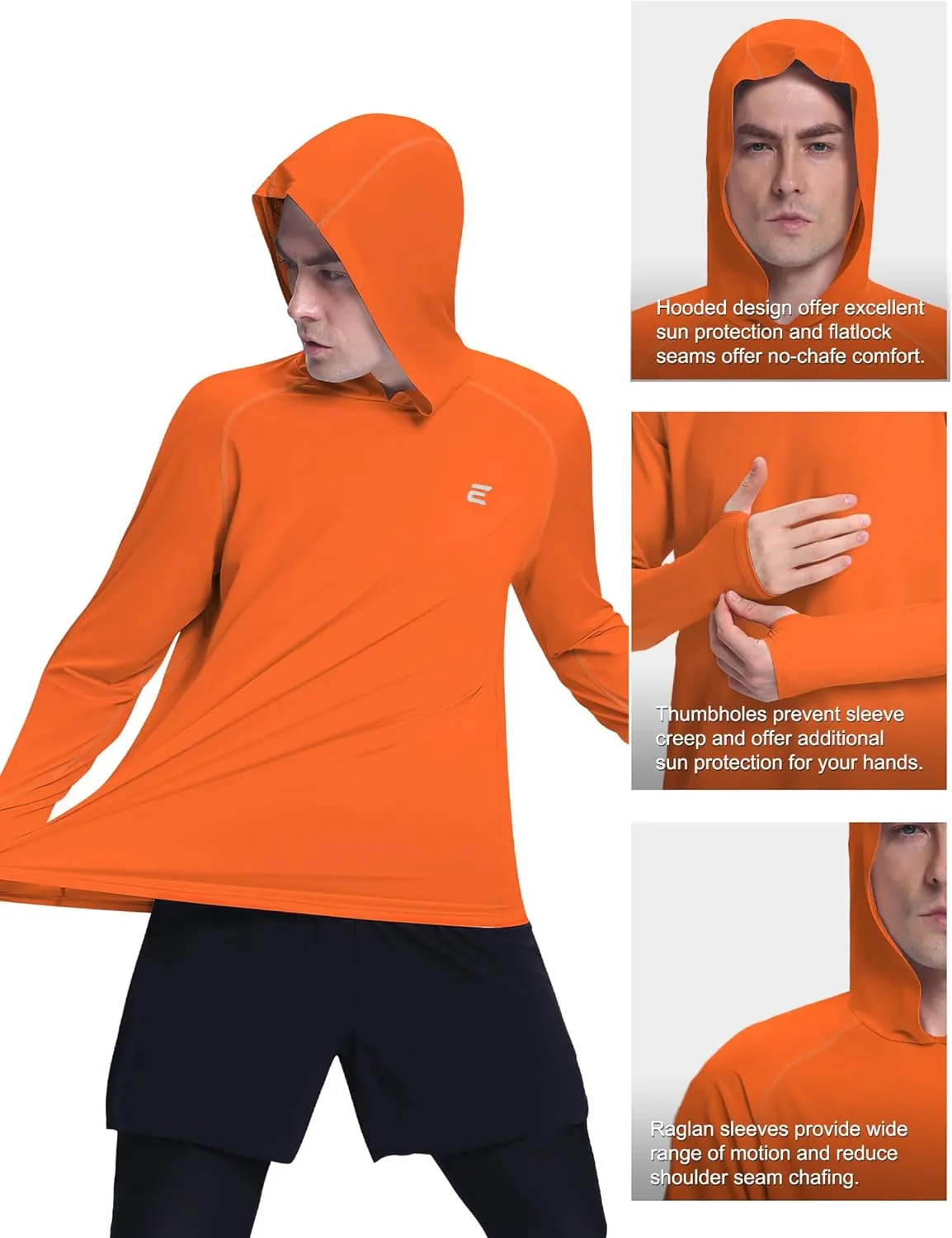 Men's UPF 50  Sun Protection Hoodie Shirts UV SPF Long Sleeve Rash Guard Fishing Swim Shirts Quick Dry