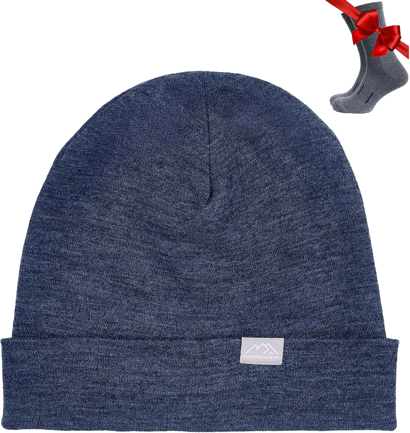 Merino Wool Beanie Men and Women – Cuff Merino Wool Hats for Men and Women - Unisex Adult Beanie Hat and Socks
