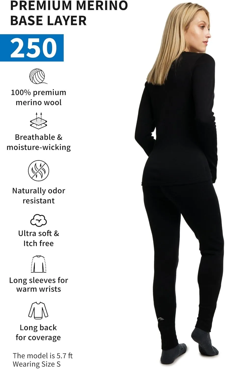Merino.tech Merino Wool Base Layer Women Set - Heavyweight, Lite, Midweight Merino Thermal Underwear For Women Top, Bottom