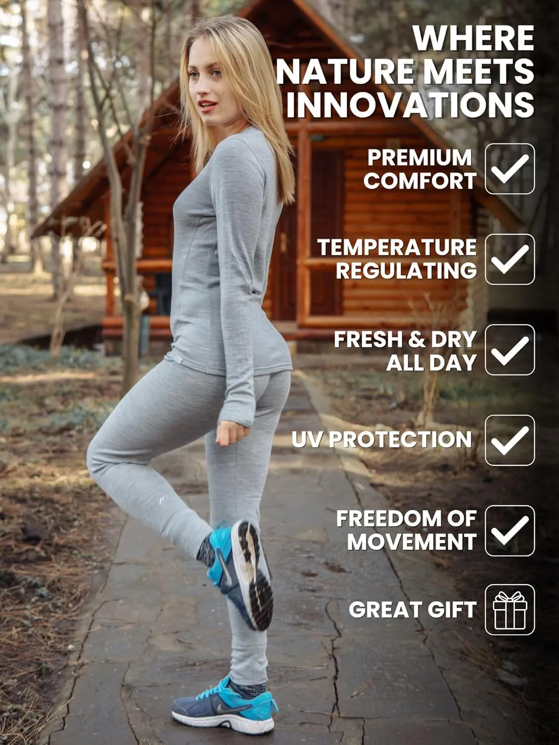 Merino.tech Merino Wool Base Layer Women Set - Heavyweight, Lite, Midweight Merino Thermal Underwear For Women Top, Bottom