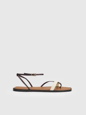 Miane Walnut/Ecru Nappa/Canvas Strappy sandals