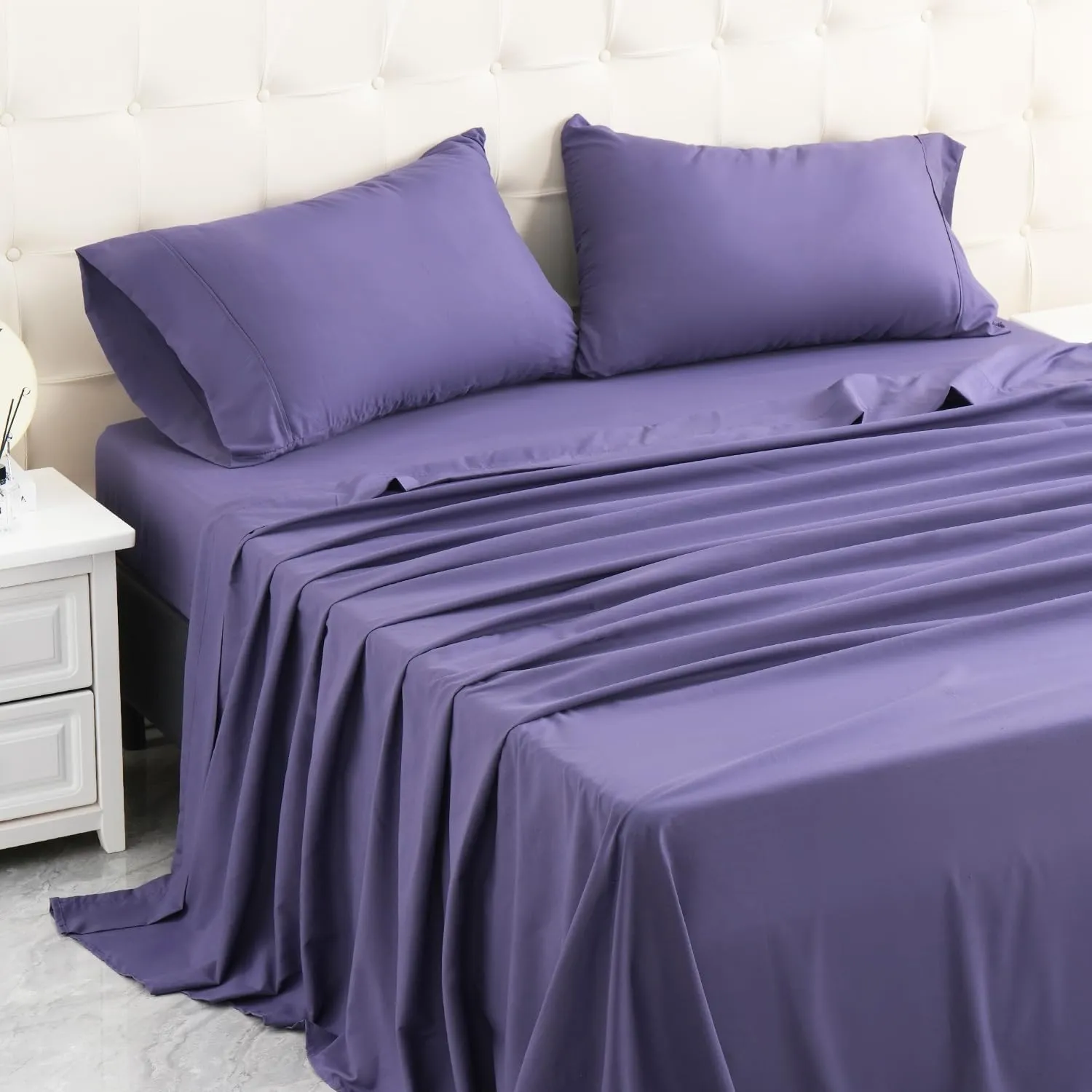 MICORAL King Bed Sheets Set, Soft Breathable Bedding Sheet Set, Sheets Set with 16" Deep Pocket Design (4 Pieces, King, Classic Purple)