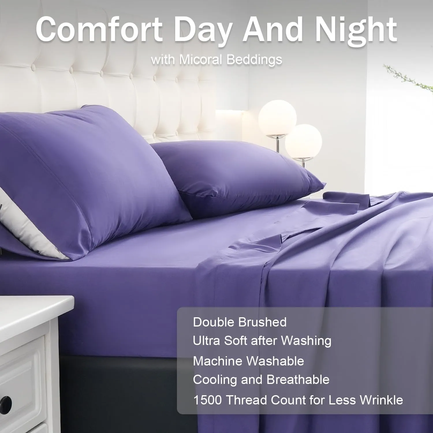 MICORAL King Bed Sheets Set, Soft Breathable Bedding Sheet Set, Sheets Set with 16" Deep Pocket Design (4 Pieces, King, Classic Purple)