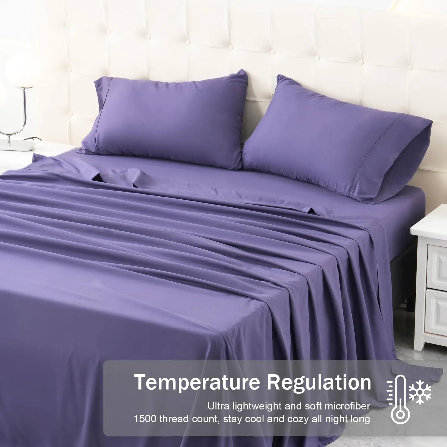 MICORAL King Bed Sheets Set, Soft Breathable Bedding Sheet Set, Sheets Set with 16" Deep Pocket Design (4 Pieces, King, Classic Purple)