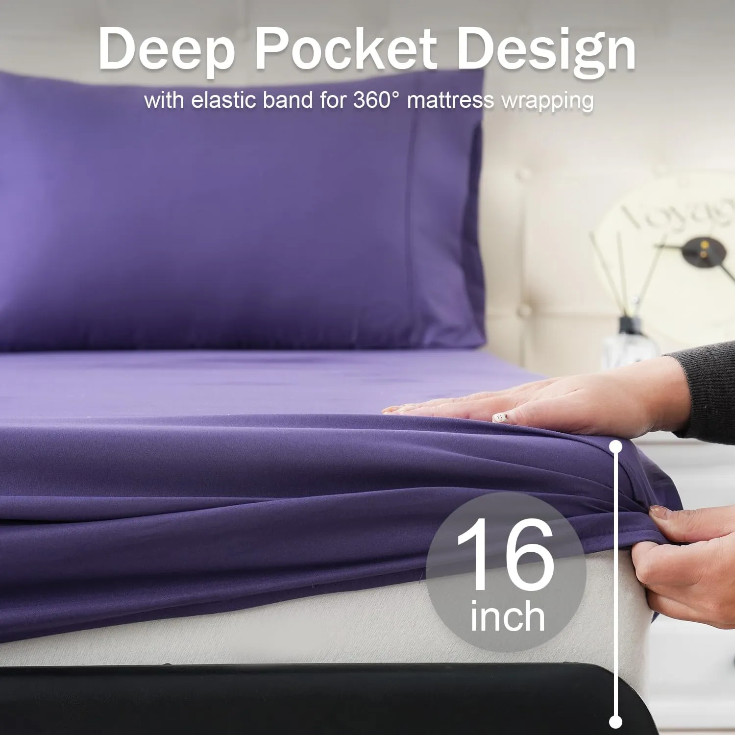 MICORAL King Bed Sheets Set, Soft Breathable Bedding Sheet Set, Sheets Set with 16" Deep Pocket Design (4 Pieces, King, Classic Purple)