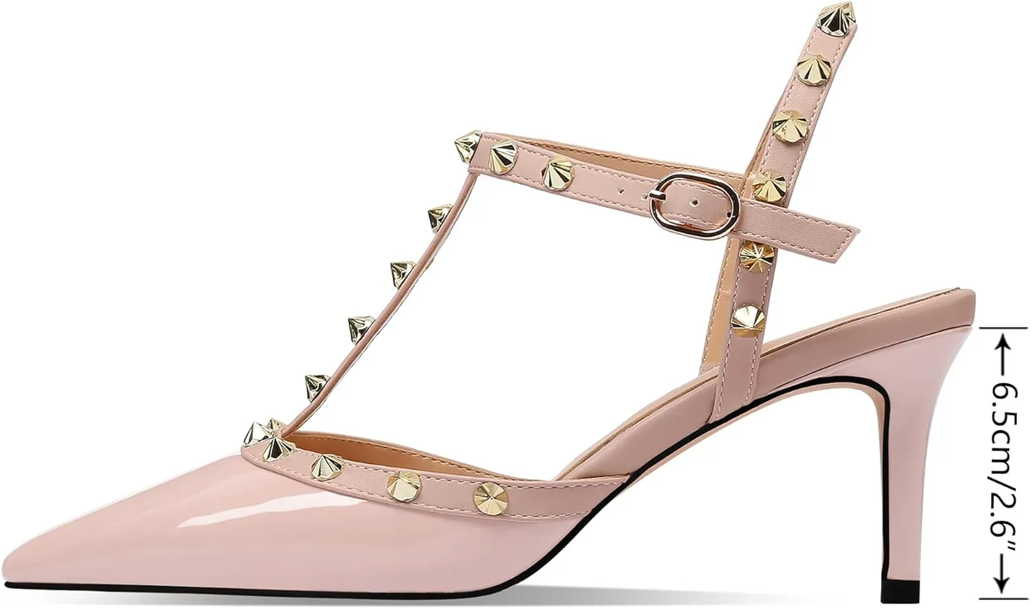 MIRAAZZURRA Women Heeled Sandals Rivet Studded T-Strap Wedding Shoes Stiletto High Heels Pointed Toe Slip On Bridal Pumps for Women