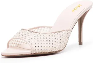 miss left Women Peep Toe Studded Rhinestone Mesh Slide Sandals Thin high Heel Slip on Mules Sexy Prom Club Shoes Size 4-16 US