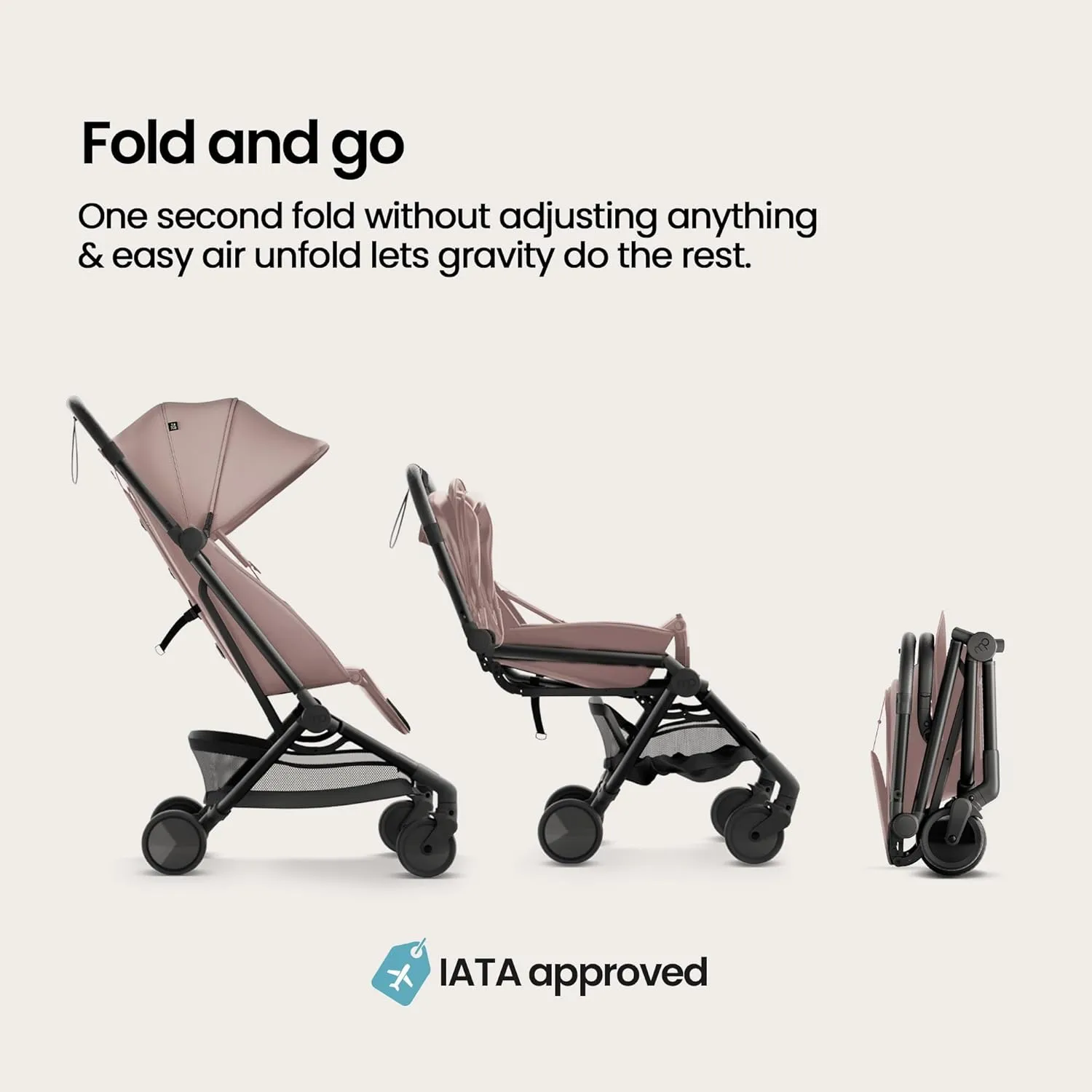 Mompush Velo Lightweight Travel Stroller – One-Hand Fold, Ultra-Compact & Airplane Friendly, Lie-Flat Recline Seat (from Birth to 50 lbs), Includes Cup Holder, Shoulder Strap, and Leather Bumper Bar