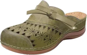 Mules for Women Casual Orthopedic Diabetic Walking Shoes with Arch Support Breathable Hollow Out Closed Toe Sandals Slip On Slippers Summer Backless Sandals Comfort Outdoor Beach Slippers