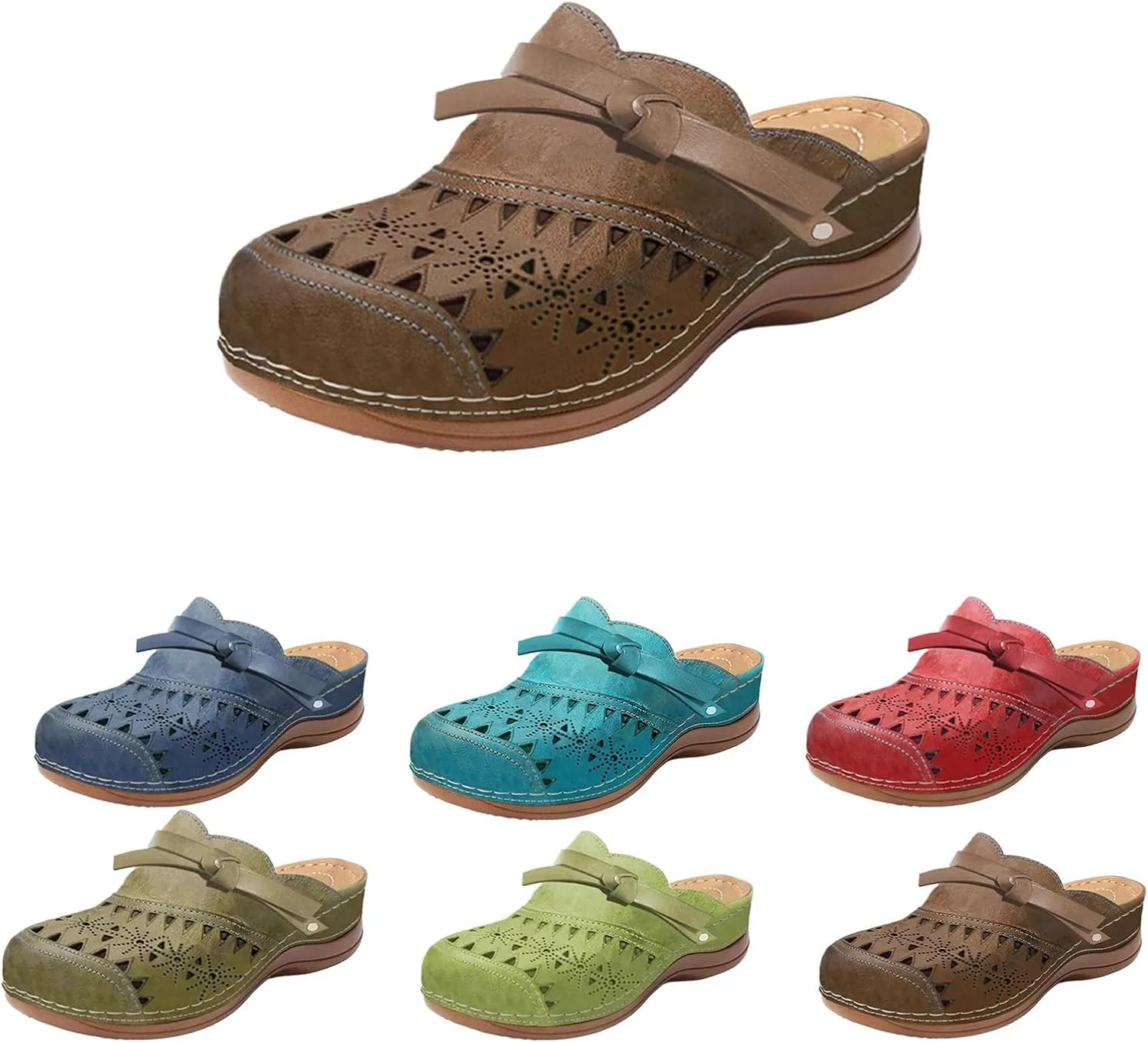 Mules for Women Casual Orthopedic Diabetic Walking Shoes with Arch Support Breathable Hollow Out Closed Toe Sandals Slip On Slippers Summer Backless Sandals Comfort Outdoor Beach Slippers