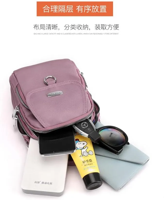 Multi-Compartment Mobile Messenger Bag, Women's Messenger Bag Casual Oxford Cloth Women's Bag Shoulder Bag-Pink Meat