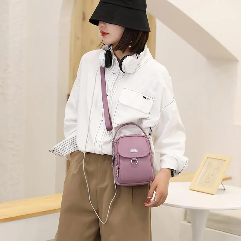 Multi-Compartment Mobile Messenger Bag, Women's Messenger Bag Casual Oxford Cloth Women's Bag Shoulder Bag-Pink Meat