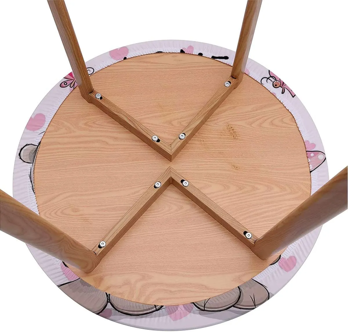Multicolor Round Fitted Table Cloth Cover Elastic ​Edged Cartoon in Love Bears Rose Elastic Edged Table Cover, Round Tables Tablecloth Table Cloth Fit for 44"-47" Diameter Table Animals