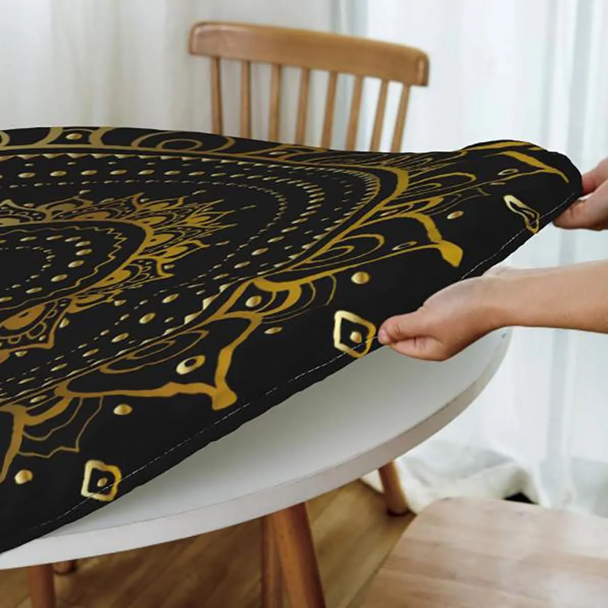 Multicolor Round Fitted Table Cloth Cover Elastic ​Edged Cartoon in Love Bears Rose Elastic Edged Table Cover, Round Tables Tablecloth Table Cloth Fit for 44"-47" Diameter Table Animals