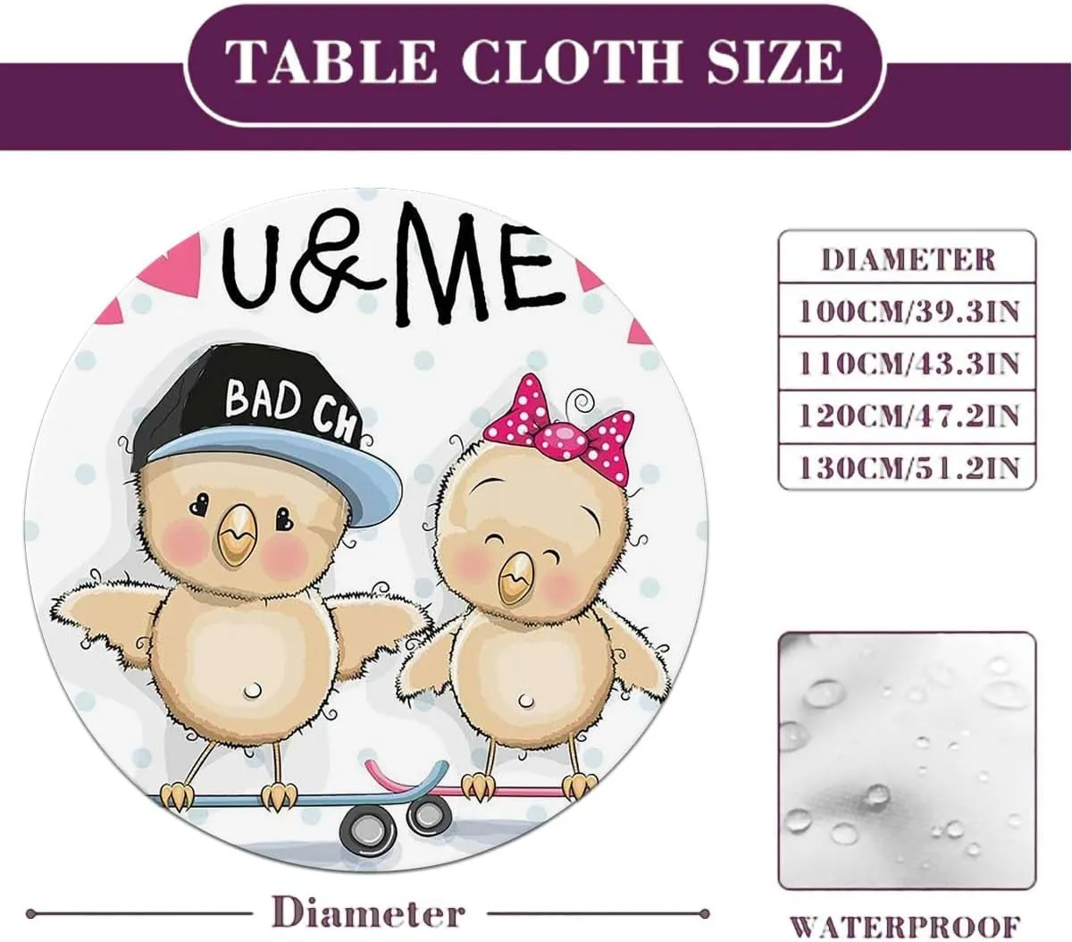 Multicolor Round Fitted Table Cloth Cover Elastic ​Edged Cartoon in Love Bears Rose Wooden Boards Oil Proof Waterproof Tablecloth for Picnic Party Fit for 44"-47" Diameter Table Animals