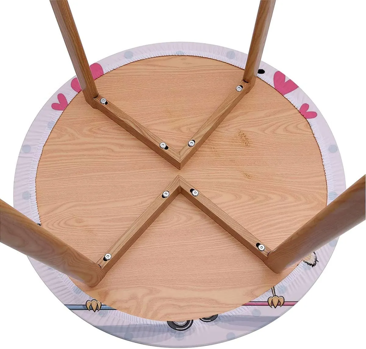 Multicolor Round Fitted Table Cloth Cover Elastic ​Edged Cartoon in Love Bears Rose Wooden Boards Oil Proof Waterproof Tablecloth for Picnic Party Fit for 44"-47" Diameter Table Animals