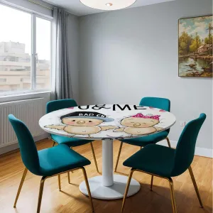 Multicolor Round Fitted Table Cloth Cover Elastic ​Edged Cartoon in Love Bears Rose Wooden Boards Oil Proof Waterproof Tablecloth for Picnic Party Fit for 44"-47" Diameter Table Animals