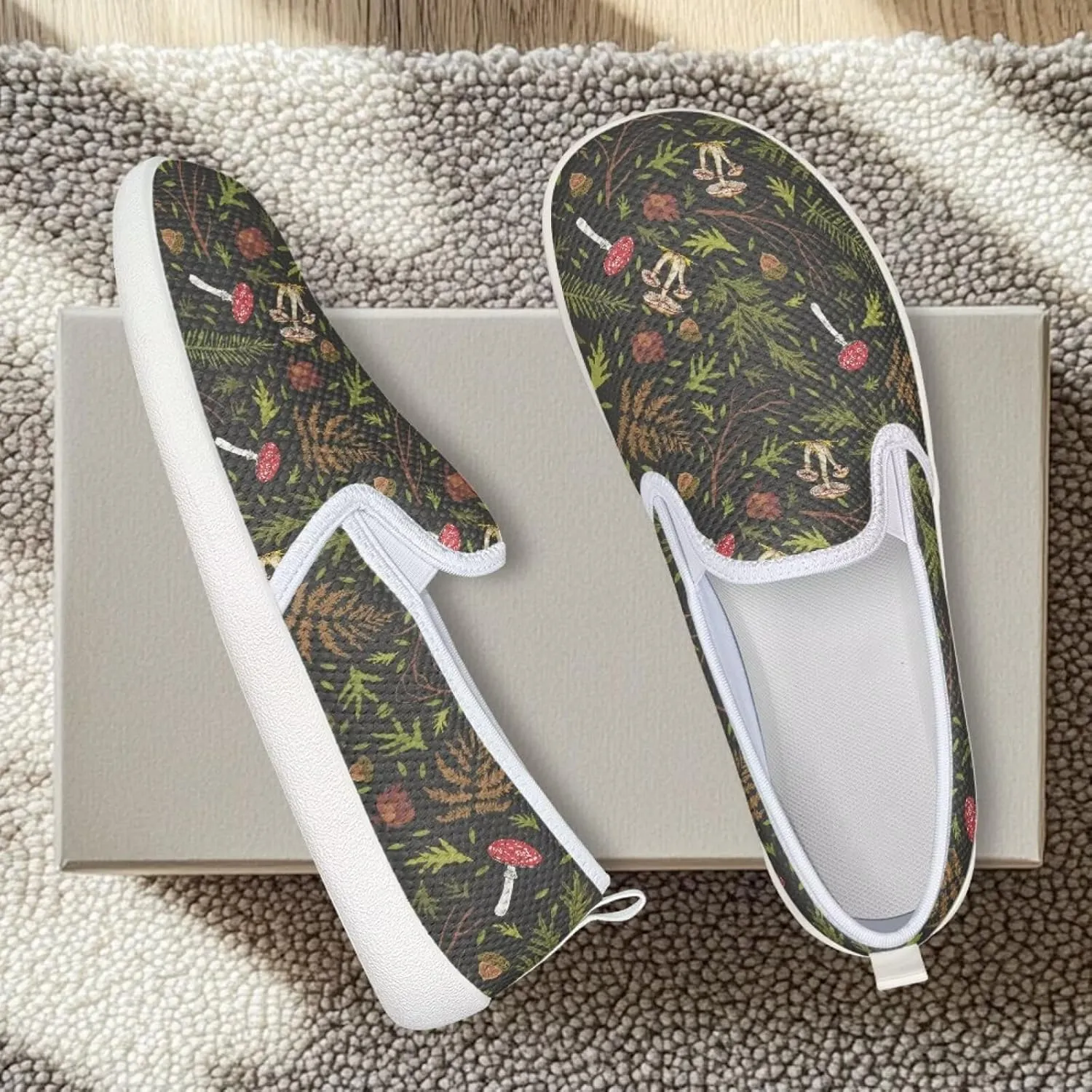 Mushroom Design Running Shoes Flats for Women Tennis Shoes Slip Resistant Work Shoes