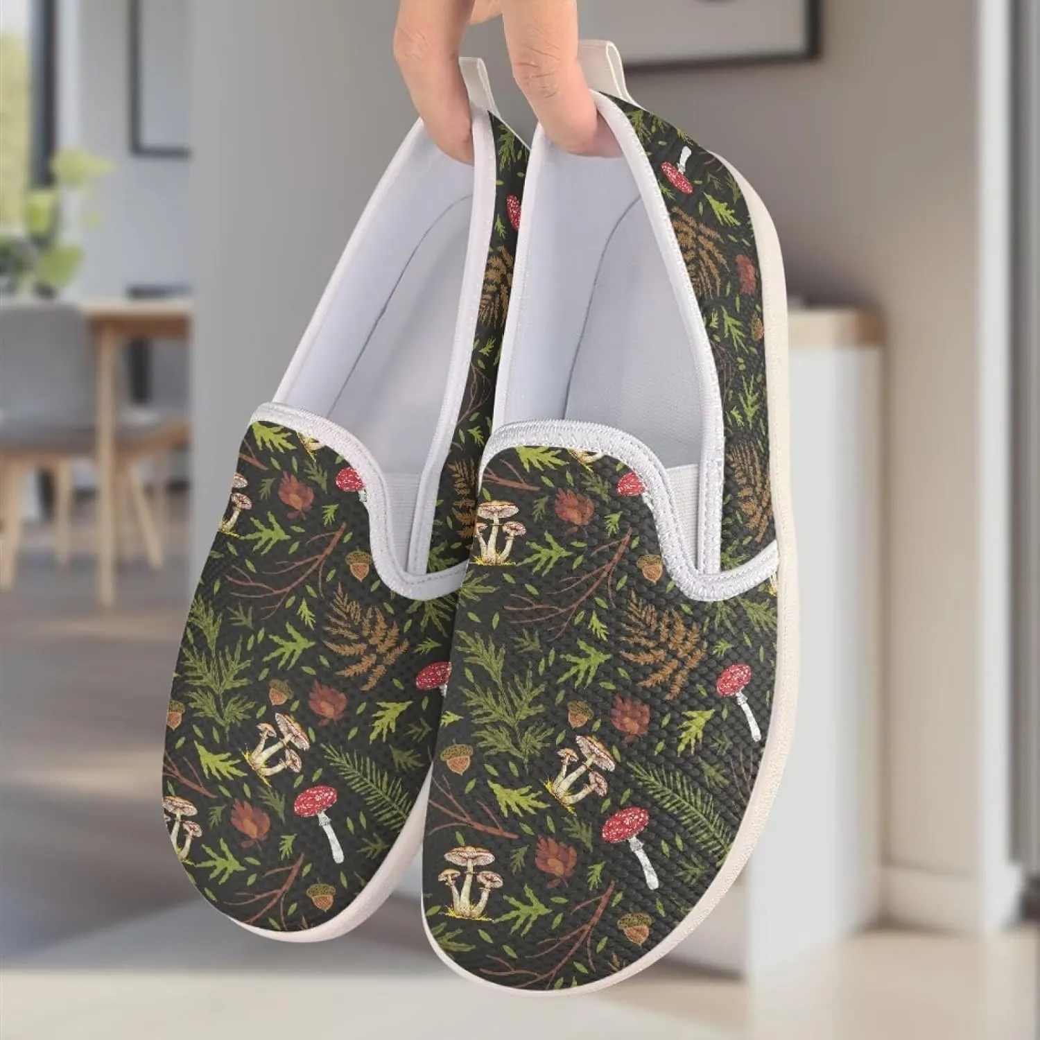 Mushroom Design Running Shoes Flats for Women Tennis Shoes Slip Resistant Work Shoes