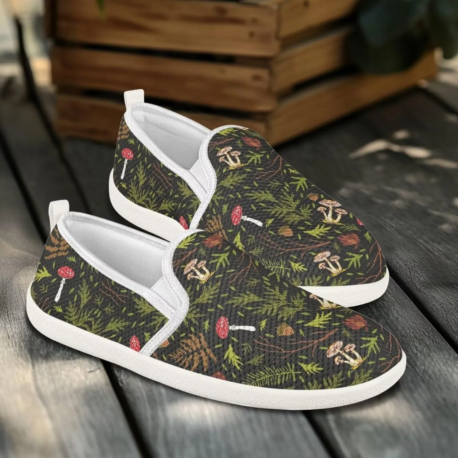 Mushroom Design Running Shoes Flats for Women Tennis Shoes Slip Resistant Work Shoes