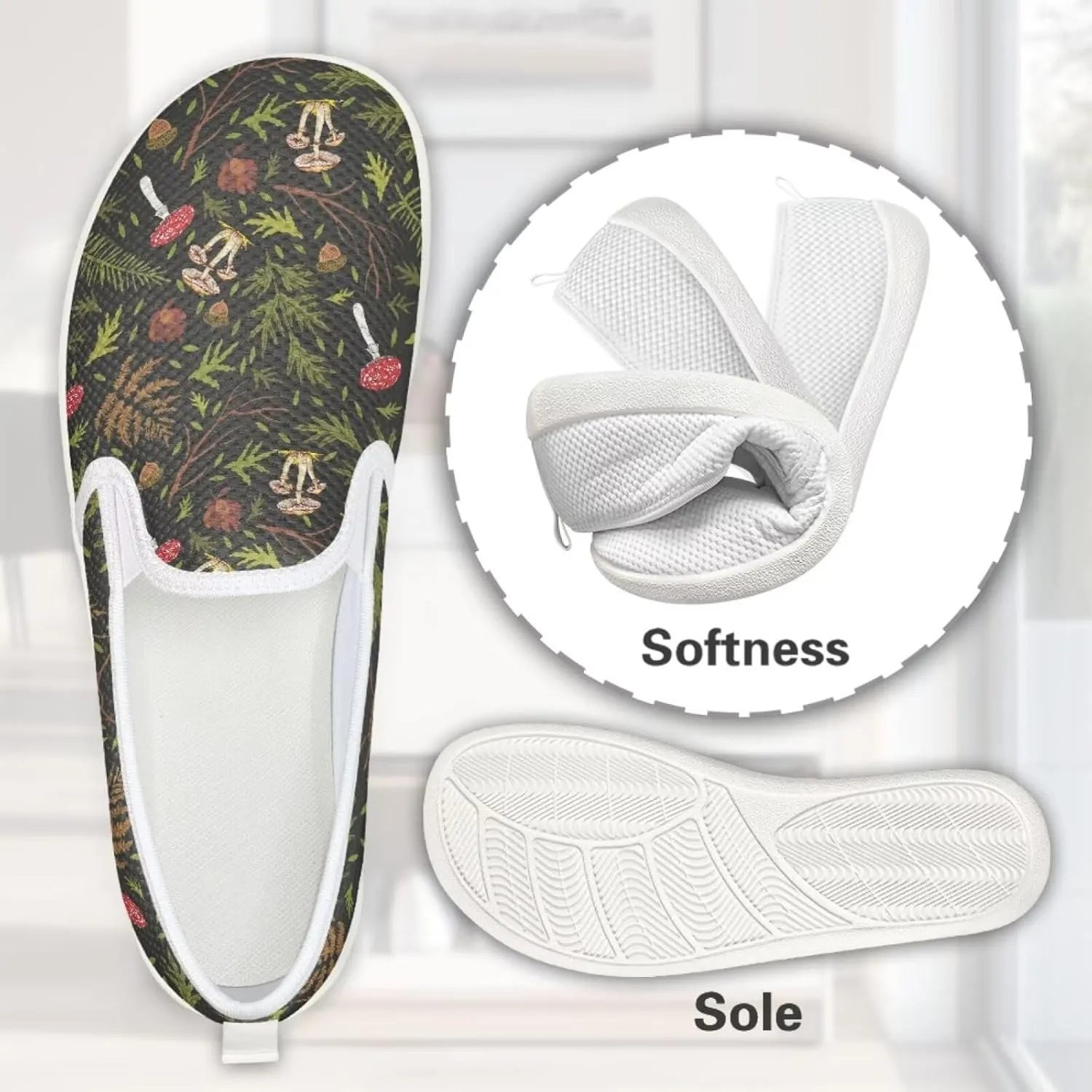 Mushroom Design Running Shoes Flats for Women Tennis Shoes Slip Resistant Work Shoes