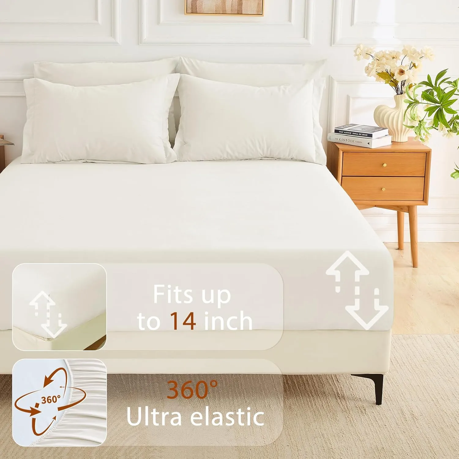 MUXHOMO 7 Pieces Queen Comforter Set, Soft Bed in a Bag Queen Size, All Season Bedding Set with Comforter, Flat Sheet, Fitted Sheet, Pillowcases & Shams, Ivory