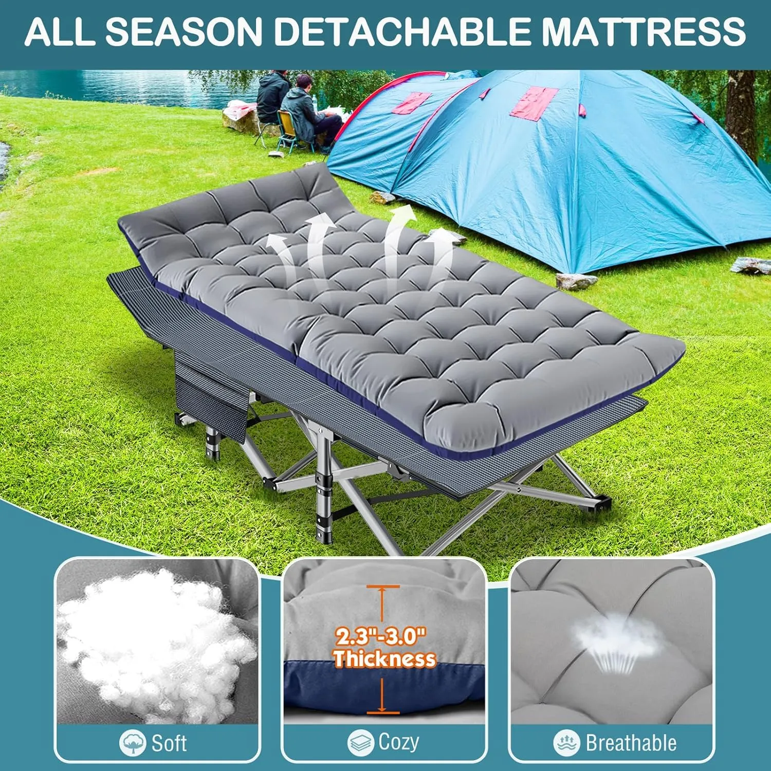 NAIZEA Oversized XXL Folding Camping Cot for Adults, Heavy Duty Outdoor Bed with Carry Bag, Portable Sleeping Bed for Outdoor Travel Camp Beach Vacation