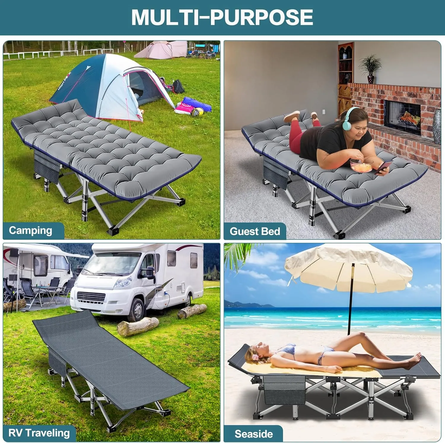NAIZEA Oversized XXL Folding Camping Cot for Adults, Heavy Duty Outdoor Bed with Carry Bag, Portable Sleeping Bed for Outdoor Travel Camp Beach Vacation