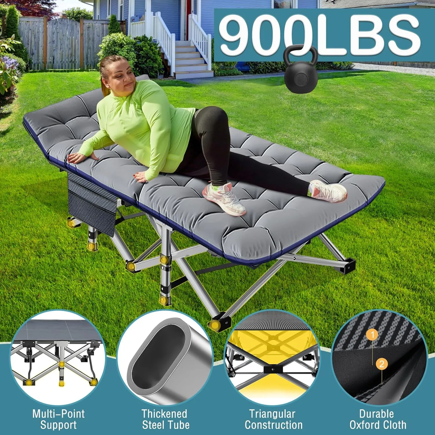 NAIZEA Oversized XXL Folding Camping Cot for Adults, Heavy Duty Outdoor Bed with Carry Bag, Portable Sleeping Bed for Outdoor Travel Camp Beach Vacation