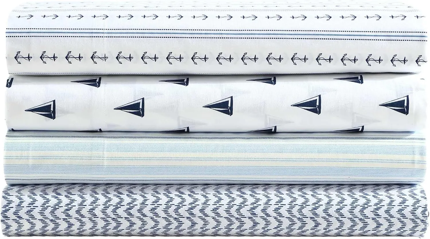 Nautica - Sheets, Cotton Percale Bedding Set with Matching Pillowcases, Crisp & Cool, Deep Pocket (Anchor Lines Blue, Full)