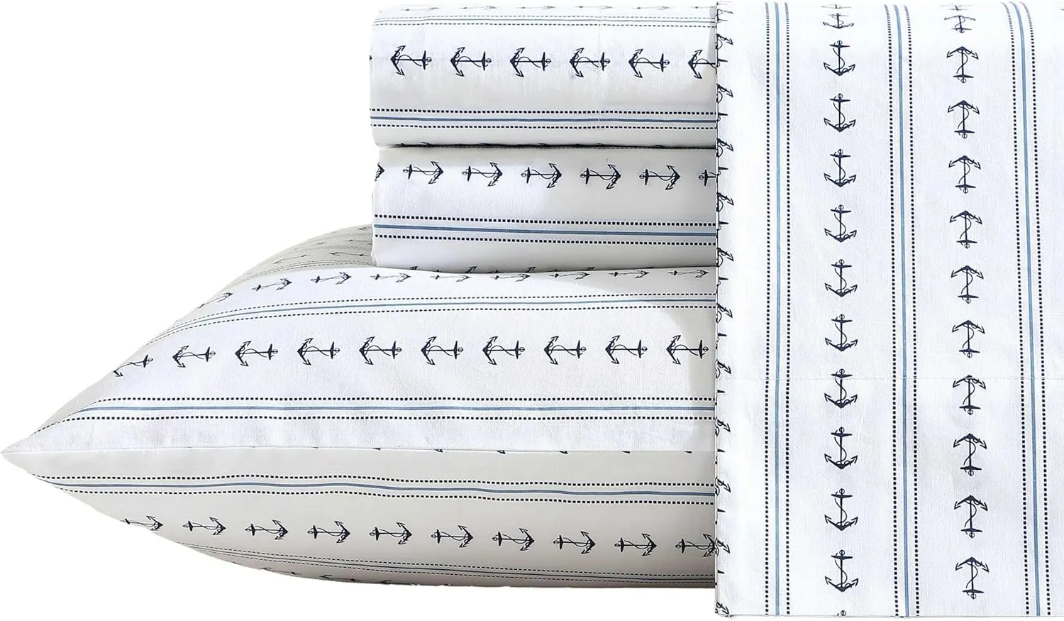 Nautica - Sheets, Cotton Percale Bedding Set with Matching Pillowcases, Crisp & Cool, Deep Pocket (Anchor Lines Blue, Full)