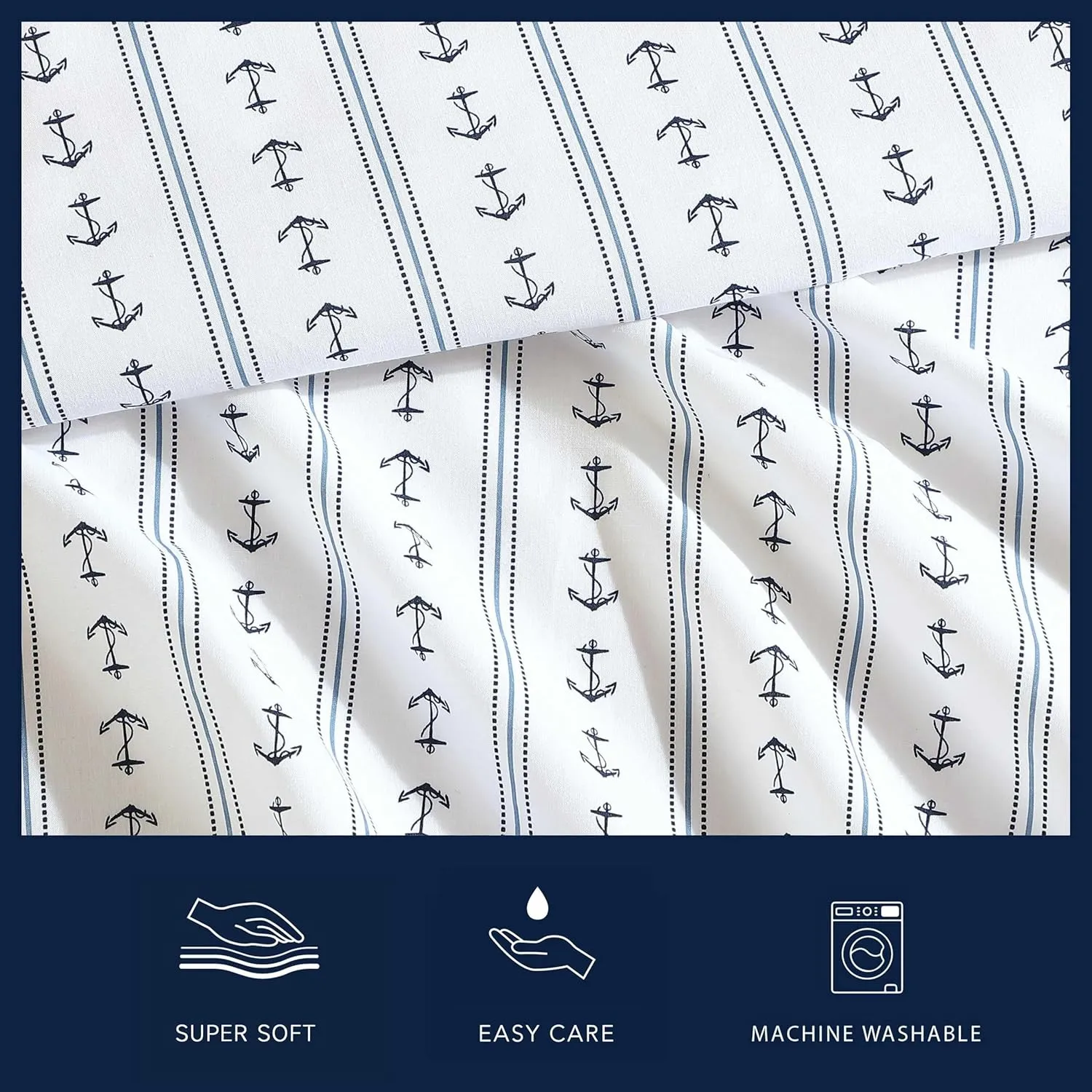 Nautica - Sheets, Cotton Percale Bedding Set with Matching Pillowcases, Crisp & Cool, Deep Pocket (Anchor Lines Blue, Full)