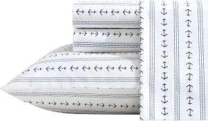 Nautica - Sheets, Cotton Percale Bedding Set with Matching Pillowcases, Crisp & Cool, Deep Pocket (Anchor Lines Blue, Full)