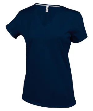 Navy - Ladies' short-sleeved V-neck T-shirt