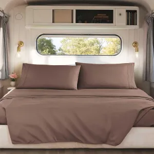 Nestl Brown RV Queen Sheets – Super Soft RV Short Queen Sheets for RV Camper, 4 Piece 1800 Microfiber Fitted RV Sheets, Double Brushed RV Bed Sheets Set, Camper Sheets and Pillowcases