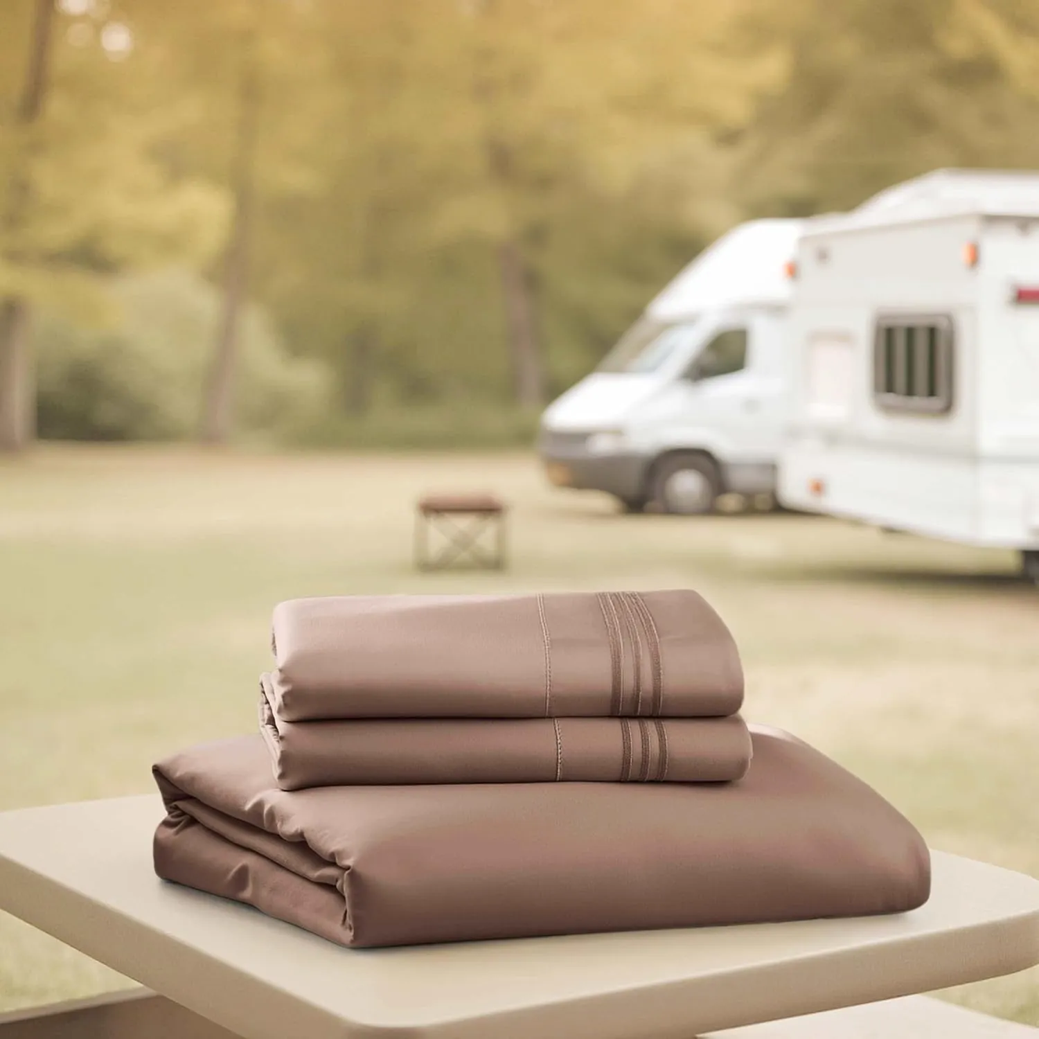 Nestl Brown RV Queen Sheets – Super Soft RV Short Queen Sheets for RV Camper, 4 Piece 1800 Microfiber Fitted RV Sheets, Double Brushed RV Bed Sheets Set, Camper Sheets and Pillowcases